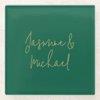 Dessous-de-verre En Verre Noms de couple de calligraphie chic adorables vert