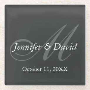 Dessous-de-verre En Verre Noms des mariées Mariages de Monogramme gris clair