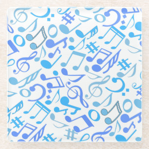 Dessous-de-verre En Verre Notes et symboles musicaux Motif blue.b Blanc