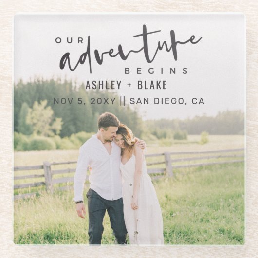 Dessous-de-verre En Verre Notre aventure commence Script Photo Enregistrer l (Devant)