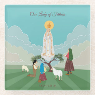 Dessous-de-verre En Verre Notre-Dame de Fatima et les trois bergers