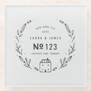 Dessous-de-verre En Verre Nouvelle maison dessinée à la main florale