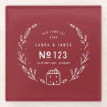 Dessous-de-verre En Verre Nouvelle maison dessinée à la main florale<br><div class="desc">Nouveau design floral dessiné à la main. Avec espace pour le nom du couple,  le numéro de la maison,  l'adresse et l'année. Partie d'une collection. "La couleur arrière - plan peut être modifiée</div>