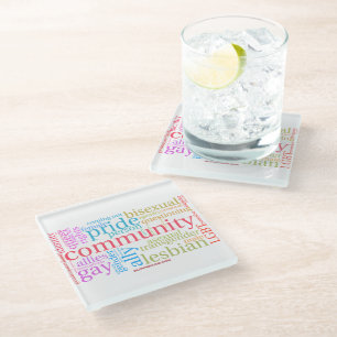 Dessous-de-verre En Verre Nuage de mots de la communauté arc-en-ciel LGBTQ+ 