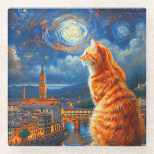 Dessous-de-verre En Verre Nuit étoilée sur Florence Art du chat roux