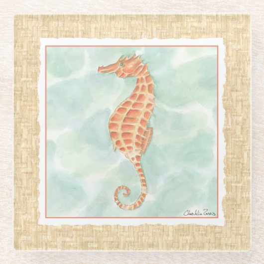 Dessous-de-verre En Verre Ocean Orange Seahorse (Devant)