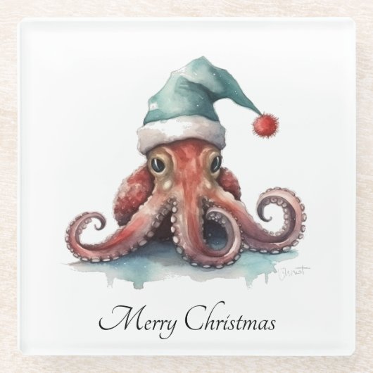Dessous-de-verre En Verre Octopus Christmas Joy, coutume (Devant)