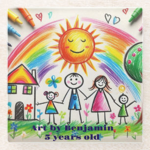 Dessous-de-verre En Verre Œuvre d'art enfant Dessin d'enfants fier