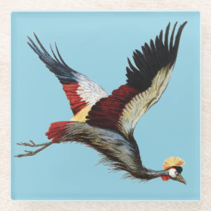 Dessous-de-verre En Verre Œuvre d'art vintage de Grue couronnée d'Afrique du
