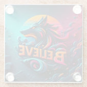 Dessous-de-verre En Verre Oeuvre numérique dynamique avec un loup stylisé (Dos)