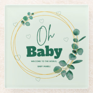 Dessous-de-verre En Verre Oh Bébé Fête de Bébé Feuilles d'Eucalyptus