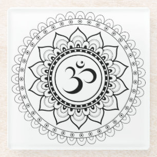 Dessous-de-verre En Verre Ohm Mandala Om Mandala Blanc & Noir