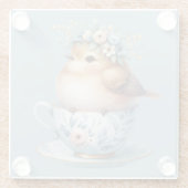 Dessous-de-verre En Verre Oiseau bleu mignon avec couronne florale en Teacup (Dos)