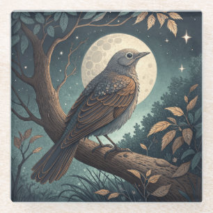 Dessous-de-verre En Verre Oiseau Dans L'Arbre