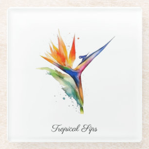 Dessous-de-verre En Verre Oiseau de Paradis Aquarelle, personnalisé