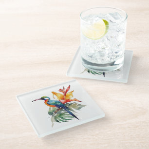 Dessous-de-verre En Verre Oiseau de Paradis, oiseau de fantaisie coloré 'n f