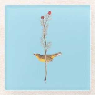 Dessous-de-verre En Verre Oiseau de Paruline à capuchon Audubon sur Fleur ro
