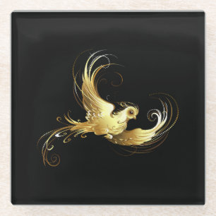 Dessous-de-verre En Verre Oiseau d'or sur Arrière - plan noir