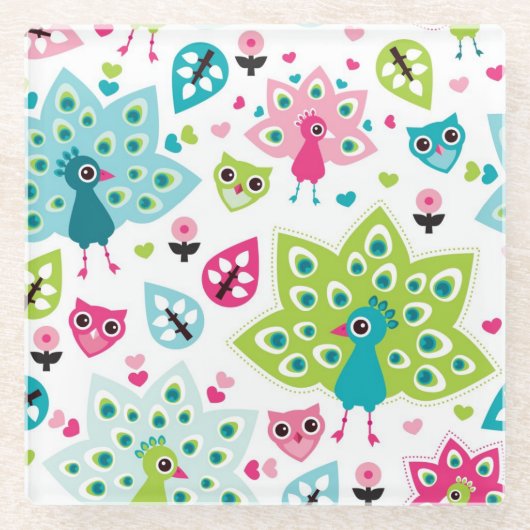 Dessous-de-verre En Verre oiseau et hibou de paon (Devant)