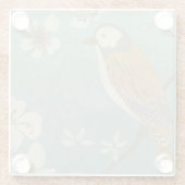 Dessous-de-verre En Verre Oiseau jaune, gris et beige perché sur une branche (Dos)