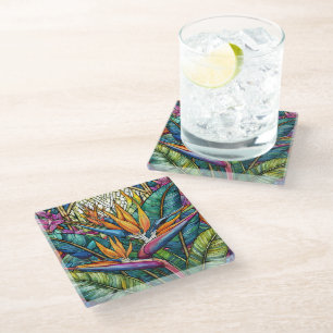 Dessous-de-verre En Verre Oiseau tropical du Paradis Vitrail