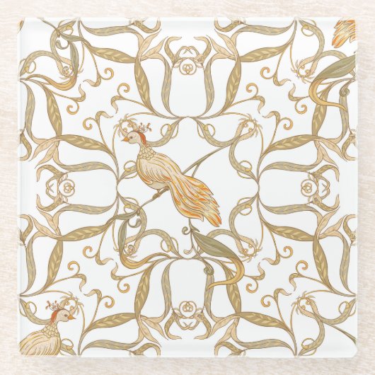 Dessous-de-verre En Verre Oiseaux à fleurs Art nouveau (Devant)