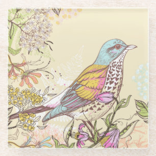 Dessous-de-verre En Verre Oiseaux et fleurs