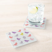 Dessous-de-verre En Verre Oiseaux pastel rose et violet avec Birdhouse (Incliné)