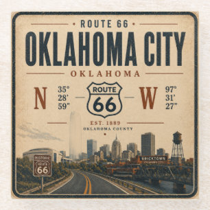 Dessous-de-verre En Verre Oklahoma City Arrêt de bar sur la route 66