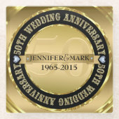 Dessous-de-verre En Verre Or métallique et 2 Coeurs 50e anniversaire 2 (Devant)