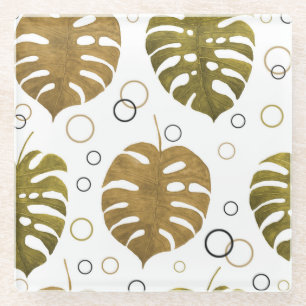 Dessous-de-verre En Verre Or tropical : aquarelle de feuille de monstère