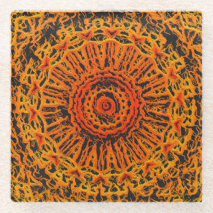 Dessous-de-verre En Verre Orange, Noir et Jaune Abstrait