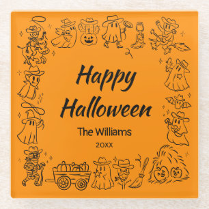 Dessous-de-verre En Verre Orange Quirky Halloween griffés main