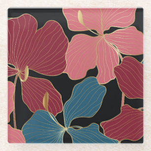 Dessous-de-verre En Verre Orchidées dorées, élégante illustration florale li