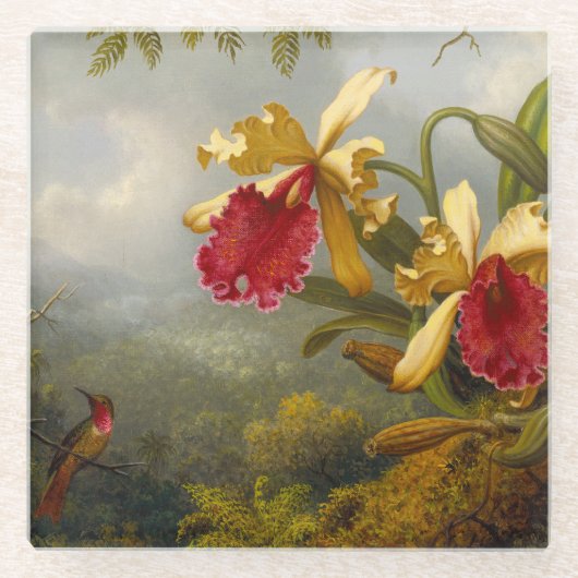 Dessous-de-verre En Verre Orchidées et colibri Heade (Devant)