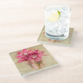 Dessous-de-verre En Verre Orchidées Roses Dans Le Vase (Incliné)