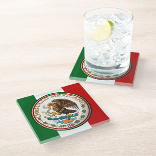 Dessous-de-verre En Verre Orgullo Mexicano (aigle du drapeau mexicain)