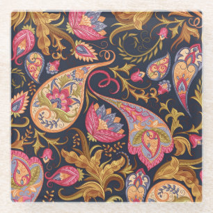 Dessous-de-verre En Verre Ornate Paisley : Élégant Motif sans joint.