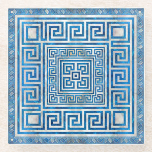 Dessous-de-verre En Verre Ornement de clé grecque - Mander grec - Marbre bl