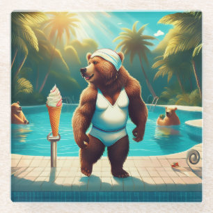 Dessous-de-verre En Verre Ours Grizzly À La Piscine