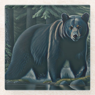 Dessous-de-verre En Verre Ours Noir Majestueux De La Forêt Du Nord