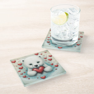 Dessous-de-verre En Verre Ours polaire amour 1