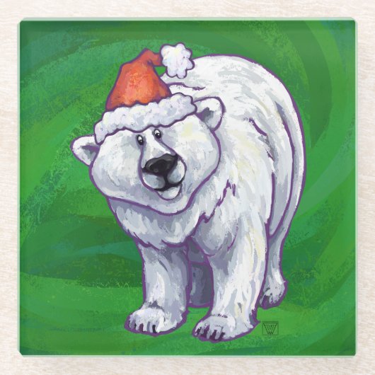 Dessous-de-verre En Verre Ours polaire Noël sur vert (Devant)