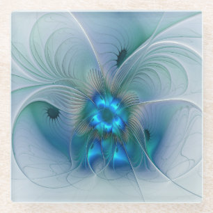 Dessous-de-verre En Verre Ovations debout, fractale abstraite bleu turquoise