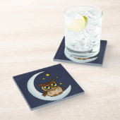 Dessous-de-verre En Verre Owl Moon Blue Cute Stars (Incliné)
