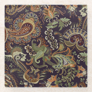 Dessous-de-verre En Verre Paisley Colorful Textile : Ethnic Vintage Design