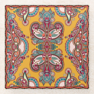 Dessous-de-verre En Verre Paisley florale ornementale : Bandanna traditionne