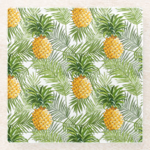 Dessous-de-verre En Verre Palmettes et ananas tropicaux