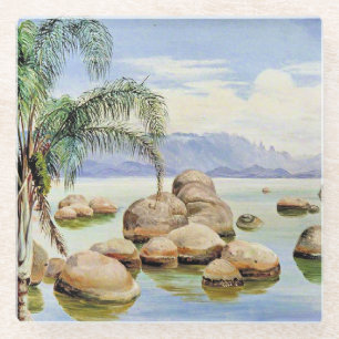 Dessous-de-verre En Verre Palmiers et rochers, baie de Rio,