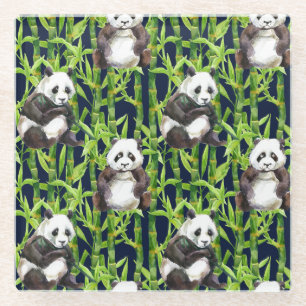 Dessous-de-verre En Verre Panda avec le motif en bambou d'aquarelle